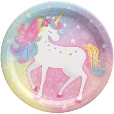 Enchanted Unicorn Birthday Party Supplies Pack for 8 Guests - Kit Includes Plates, Napkins, Table Cover, Banner Decoration, Swirls, Centerpiece, Favors with Bags & Pinata